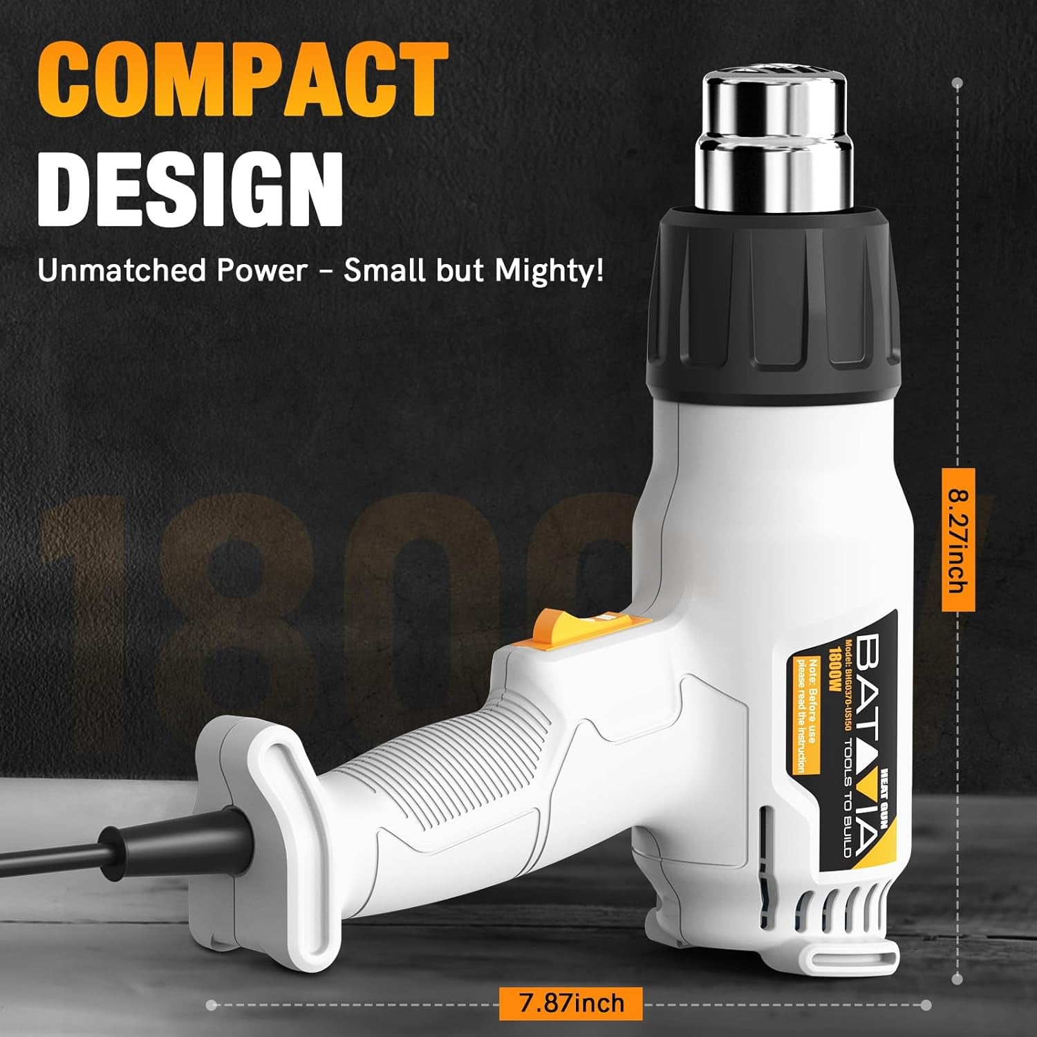 Heat Gun -  Dual Protection Fuses 1800W Heavy Duty Fast Heat Hot Air Gun with 752℉&1112℉ Dual-Temperature Settings and 4 Nozzles with Overheat Protection for Crafts, Vinyl Wrap, Shrink Tubing