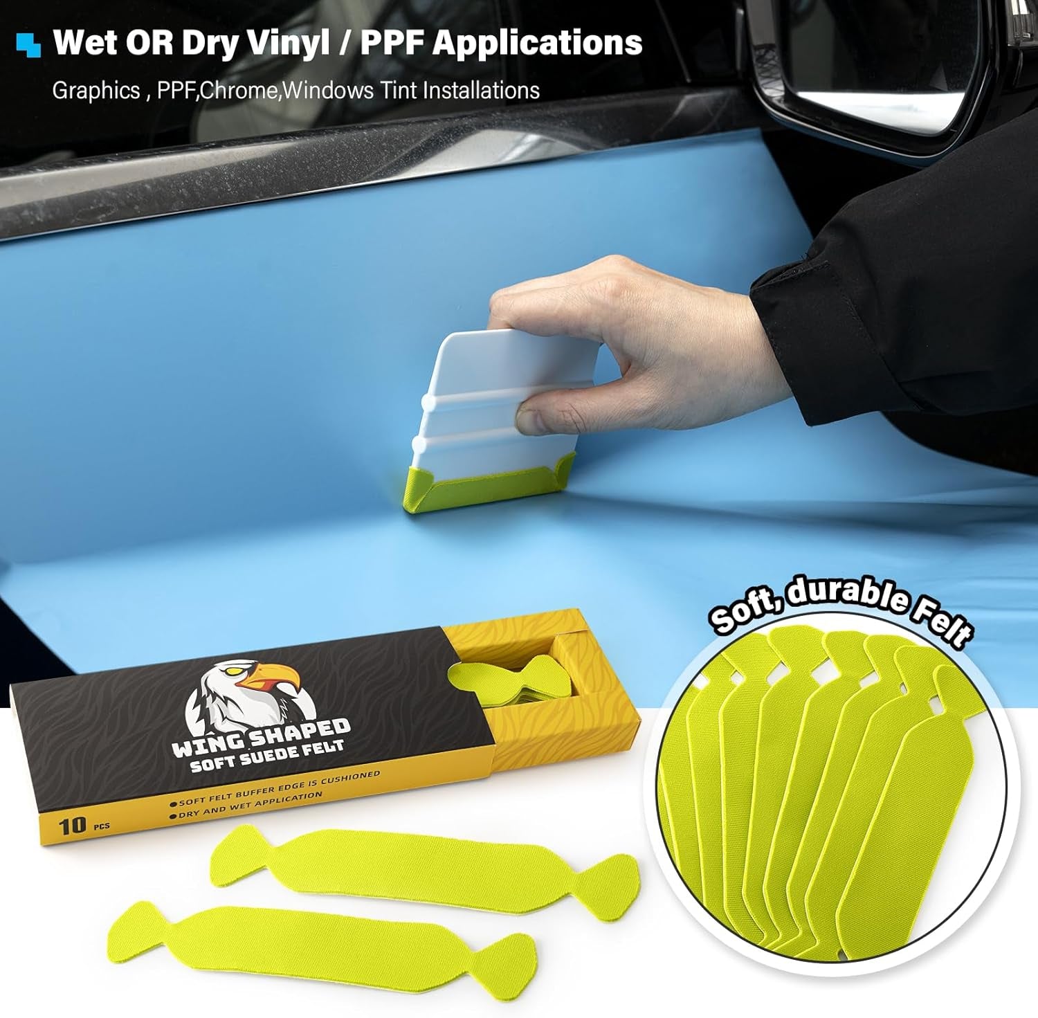 Vinyl Squeegee Buffer 30PCS Pre-Cut Felt for Window Tint Wet or Dry Vinyl/Ppf Application (Green)