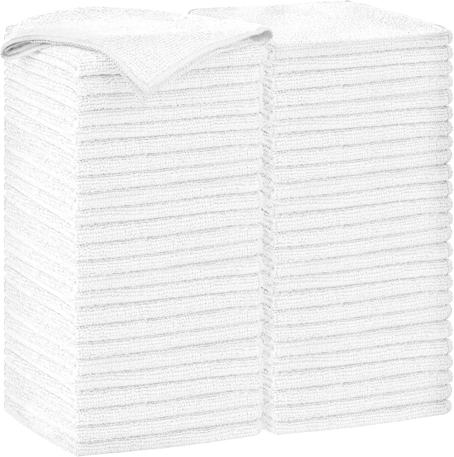 Microfiber Cleaning Cloth 100PK, Soft Microfiber Towels for Cars, Absorbent Cleaning Rags, Lint-Free Streak-Free Wash Cloths for House, Kitchen, Window(12Inx12In), White