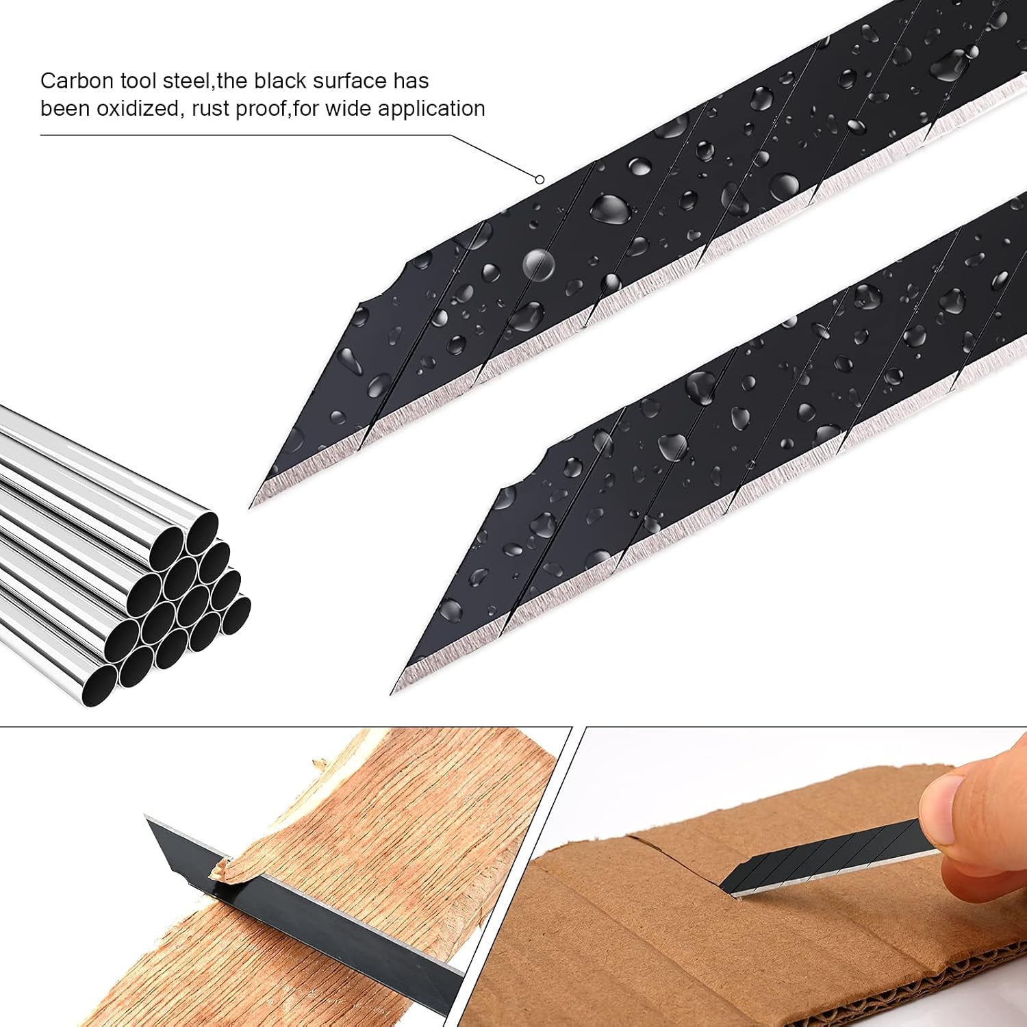 100PCS 30 Degree Carbon Steel Snap off Blades 9Mm for Box Cutters Utility Knife Universal Art Knife Replacement Black Blades