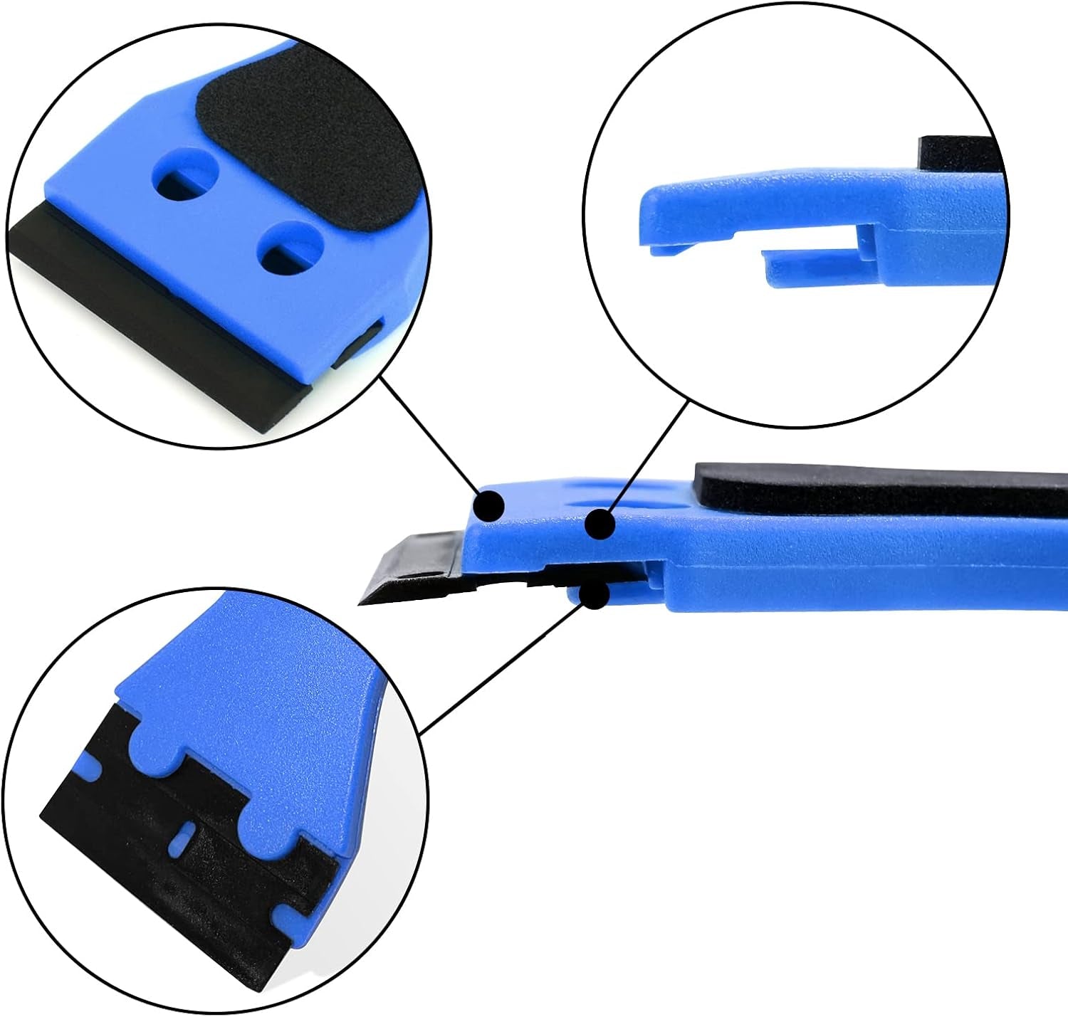 2Pcs Plastic Razor Scraper 6-Inch Long Handle Adhesive Remover Tool with 100 Double-Edge Blades for Window Tint Vinyl Scraper Decal Sticker Glue Remover (Blue)