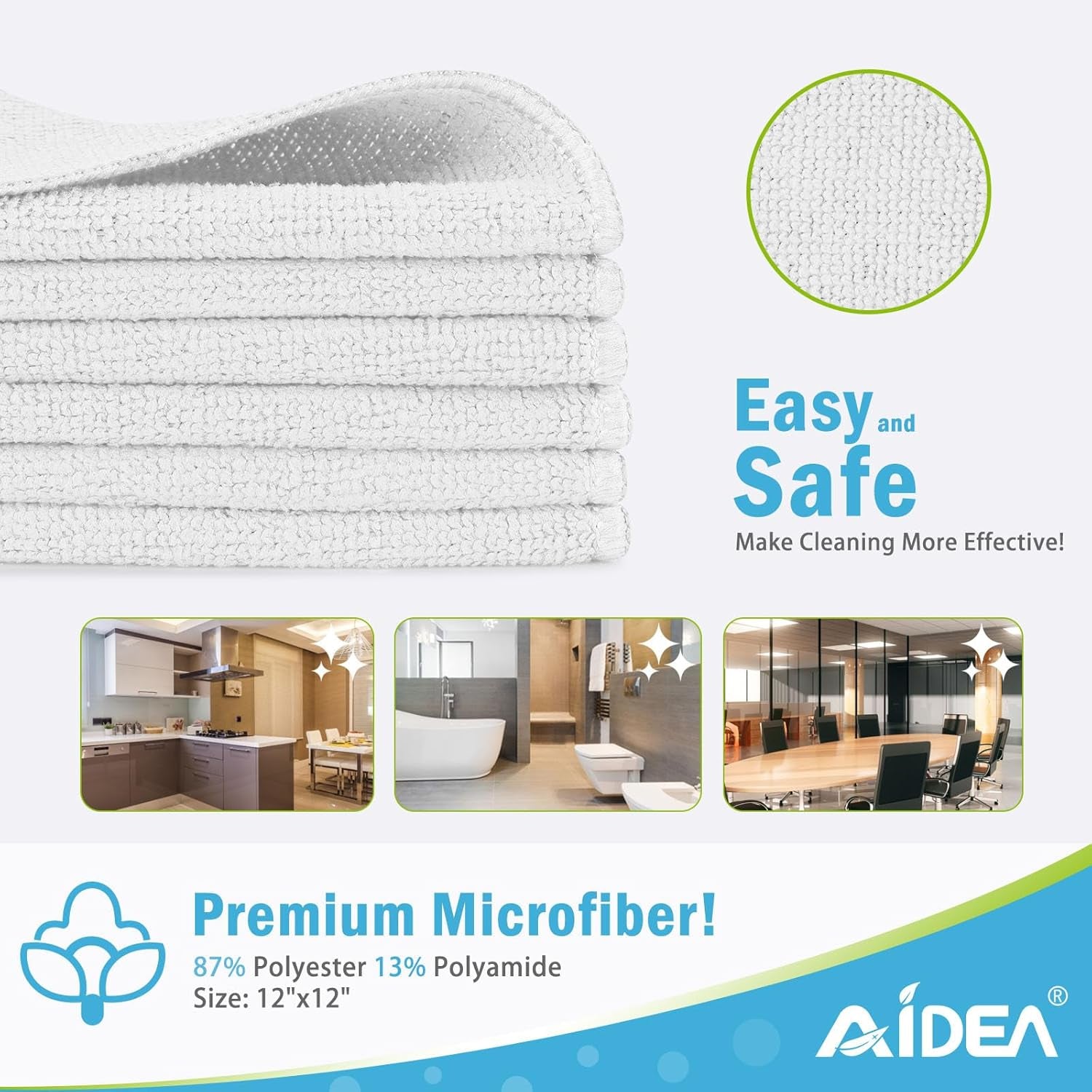 Microfiber Cleaning Cloth 100PK, Soft Microfiber Towels for Cars, Absorbent Cleaning Rags, Lint-Free Streak-Free Wash Cloths for House, Kitchen, Window(12Inx12In), White