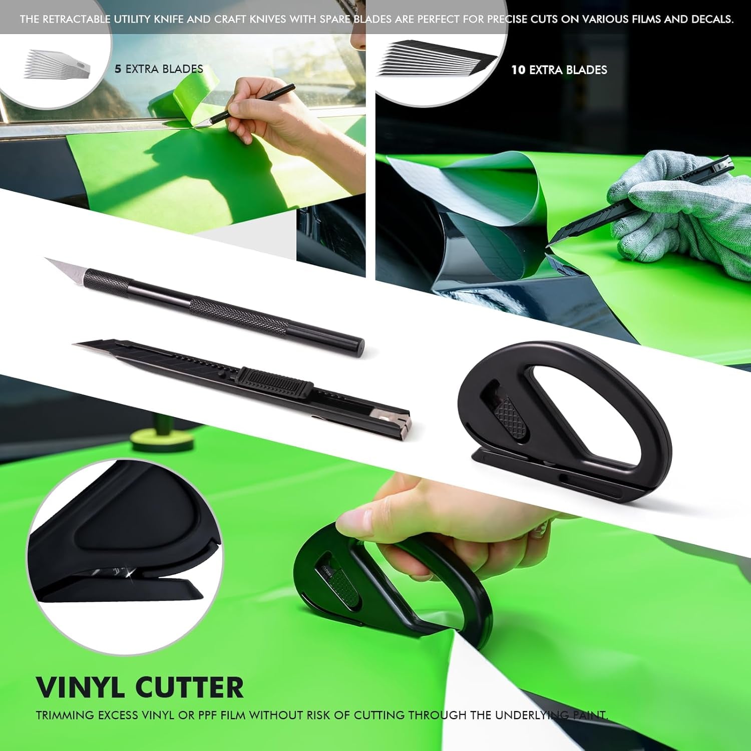 Vinyl Wrap Tool Kits Knife Less Tape 50M (164Ft), Felt & Card Squeegee, PPF Squeegee & Tucking Tool, Exacto Knife, Plastic Scraper, Gloves, Magnets for Car Wraps Wrapping Window Tint Kit