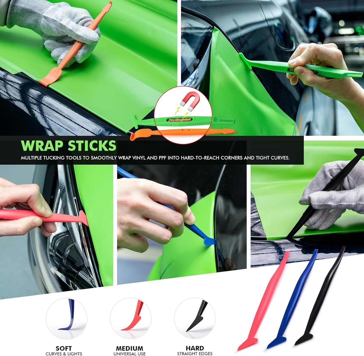 Vinyl Wrap Tool Kits Knife Less Tape 50M (164Ft), Felt & Card Squeegee, PPF Squeegee & Tucking Tool, Exacto Knife, Plastic Scraper, Gloves, Magnets for Car Wraps Wrapping Window Tint Kit