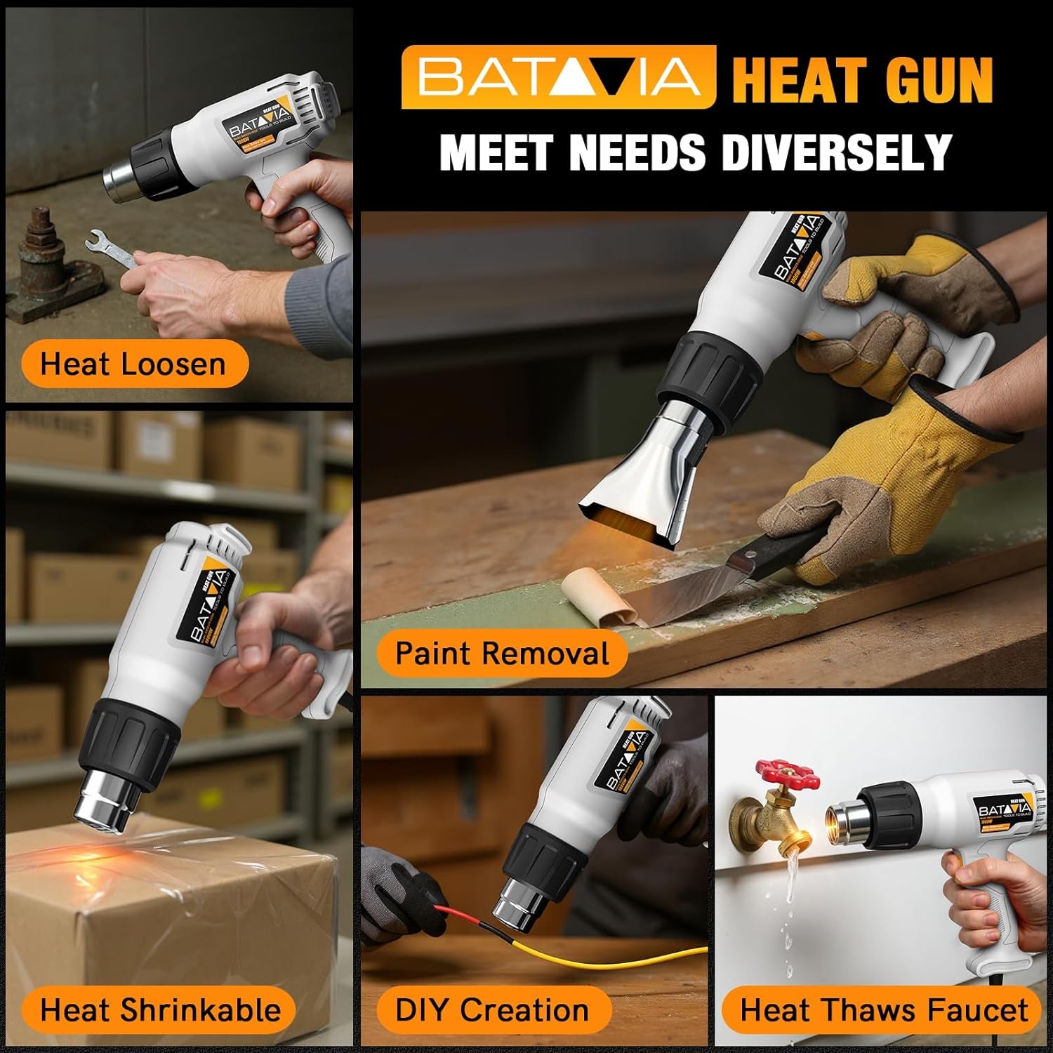 Heat Gun -  Dual Protection Fuses 1800W Heavy Duty Fast Heat Hot Air Gun with 752℉&1112℉ Dual-Temperature Settings and 4 Nozzles with Overheat Protection for Crafts, Vinyl Wrap, Shrink Tubing