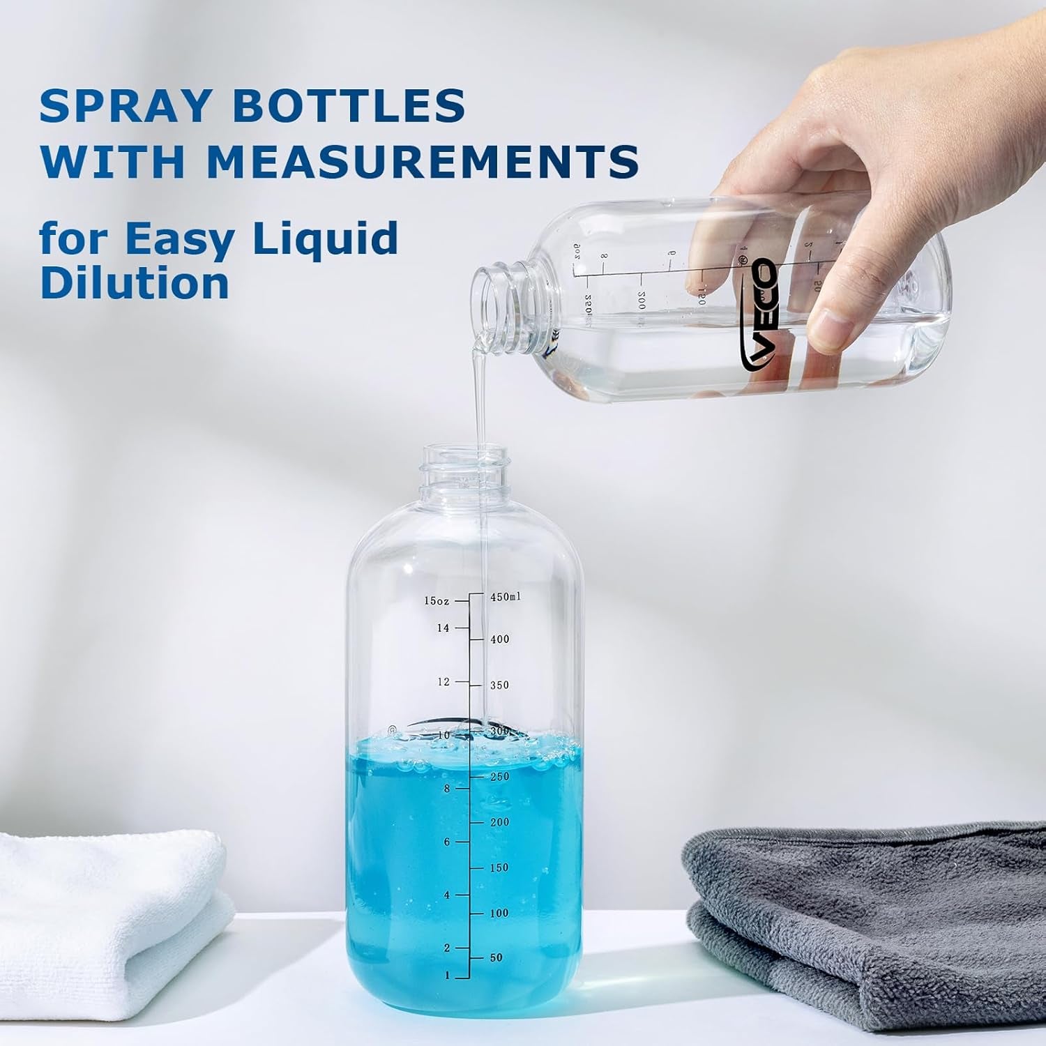 500Ml (17Oz) Graduated Spray Bottles, 4-Pack — 360° Any-Angle Spraying for Easy Dilution, Leak-Resistant Spray Bottles for Cleaning, Plants, Hair & Pet Use + Foldable Funnel