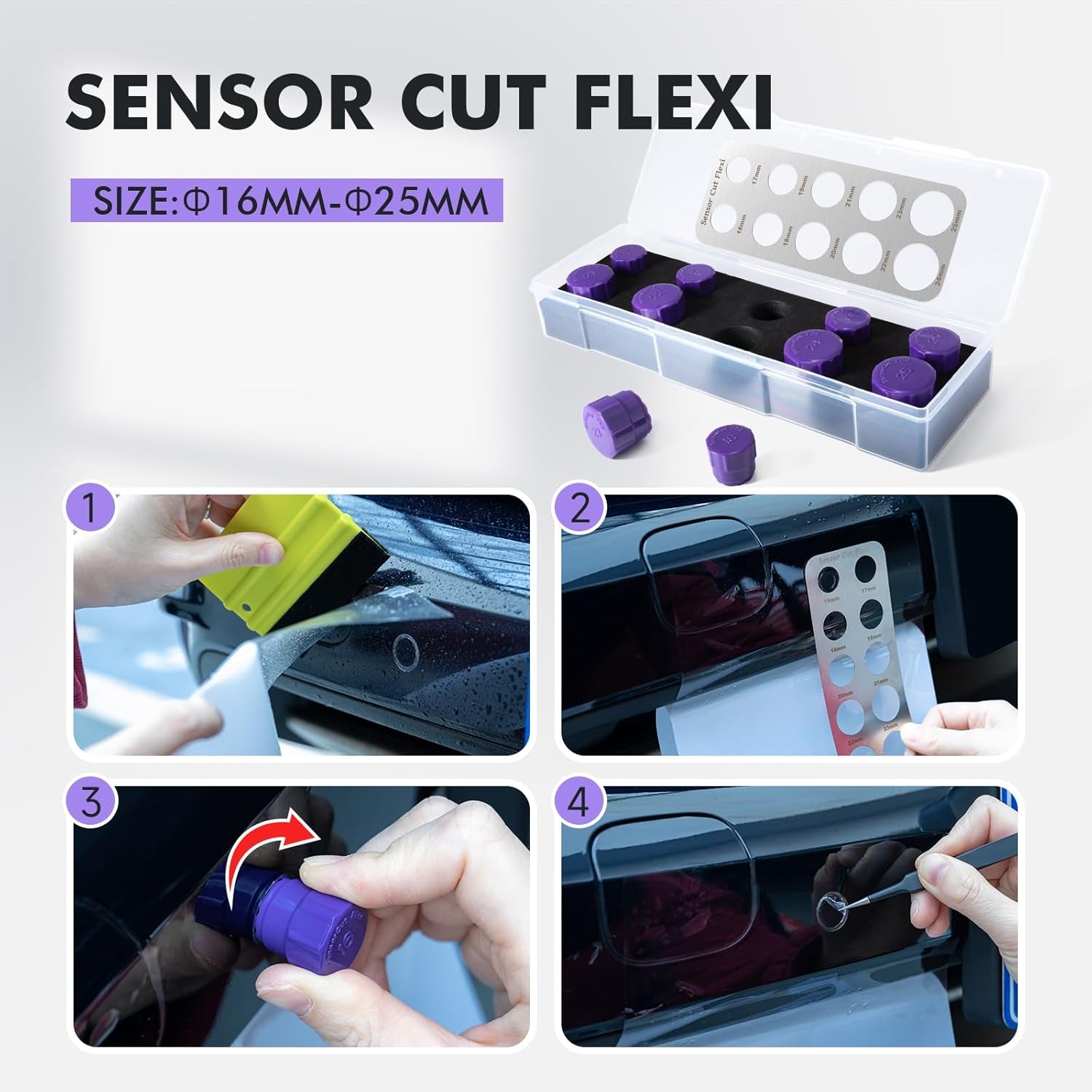 16-25Mm Sensor Cut,Precise Car Radar Hole Cutting Aid for Vehicle Parking Sensors Vinyl Wrap Tool Kit