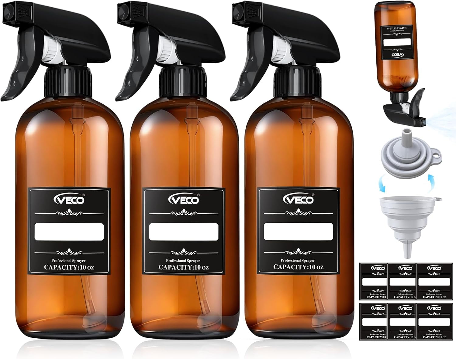 500Ml (17Oz) Graduated Spray Bottles, 4-Pack — 360° Any-Angle Spraying for Easy Dilution, Leak-Resistant Spray Bottles for Cleaning, Plants, Hair & Pet Use + Foldable Funnel