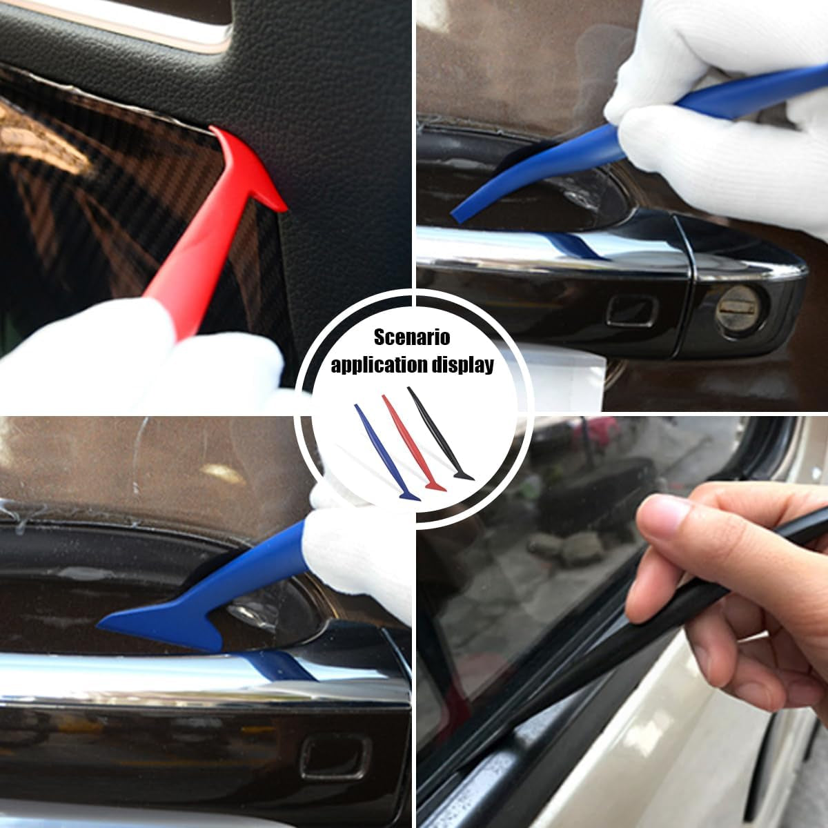 3PCS Car Micro Squeegee Curves Slot Tint Tool Set, Auto Vinyl Wrap Tool Kit, 3 in 1 Flexible Vinyl Applicator Tool with Different Hardness for Car Wrapping, Window Tinting