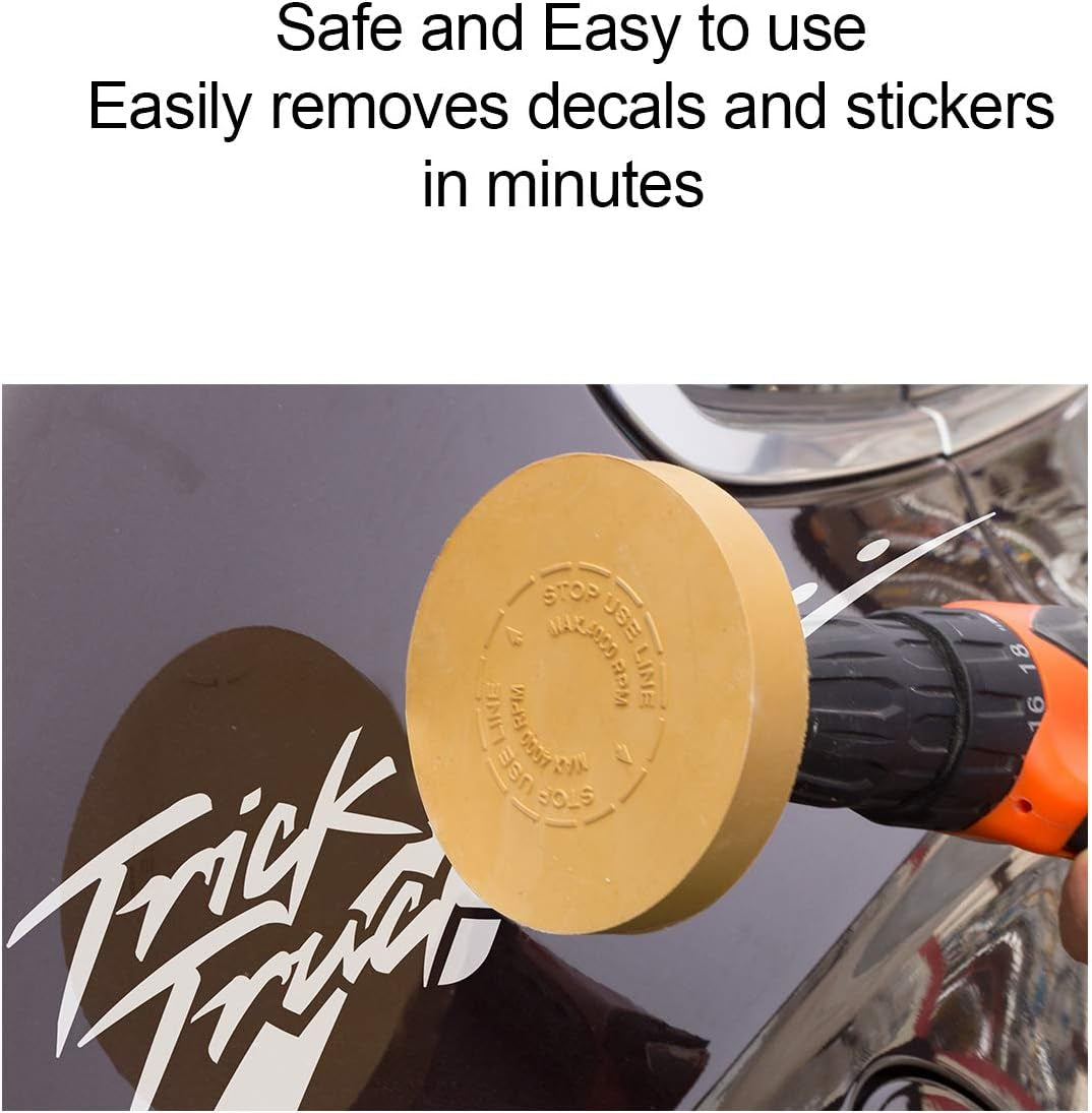 Decal Eraser Wheel Pin Stripe Removal Tool 1 Pack - Black Rubber Wheel with Adapter with Electric Drill - Removes Vinyl, Decals, Graphics & Double Faced Tape