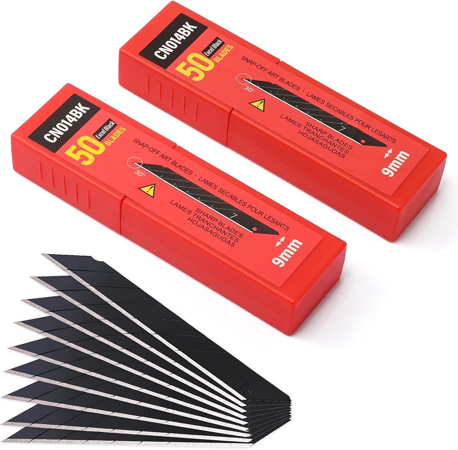 100PCS 30 Degree Carbon Steel Snap off Blades 9Mm for Box Cutters Utility Knife Universal Art Knife Replacement Black Blades
