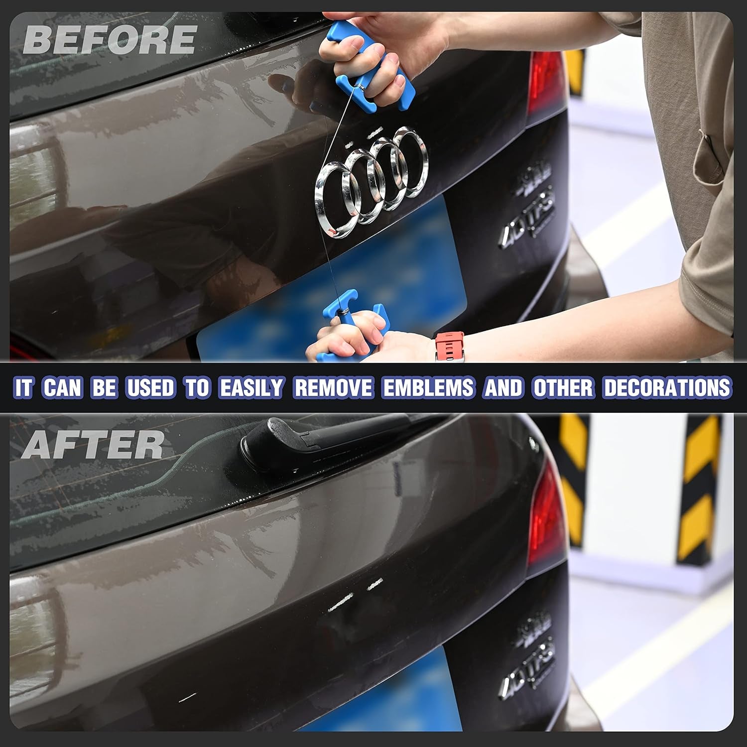 Plateline Remover Car Emblem Removal Tool with 5PCS 60CM PE Cord for Easily Remove Vehicle Logos, Nameplates, Badges and Paste Signs Plates, Plastic Ergonomic Shape Aid Vinyl Wrap Tools