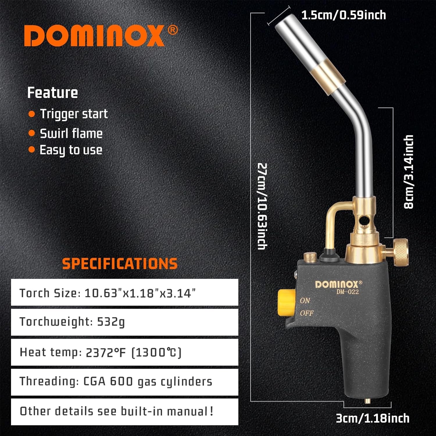 Propane Torch Head, High Intensity Torch Head Trigger Start Gas Torch, Map Gas Torch Kit for Propane, Map and Mapp Gas, Mapp Gas Torch for Soldering, Welding, Cooking (Not Included Gas Tank)