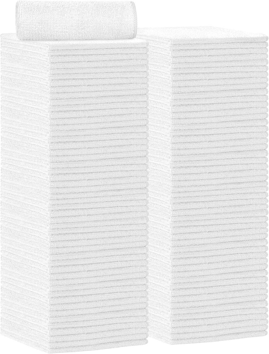 Microfiber Cleaning Cloth 100PK, Soft Microfiber Towels for Cars, Absorbent Cleaning Rags, Lint-Free Streak-Free Wash Cloths for House, Kitchen, Window(12Inx12In), White