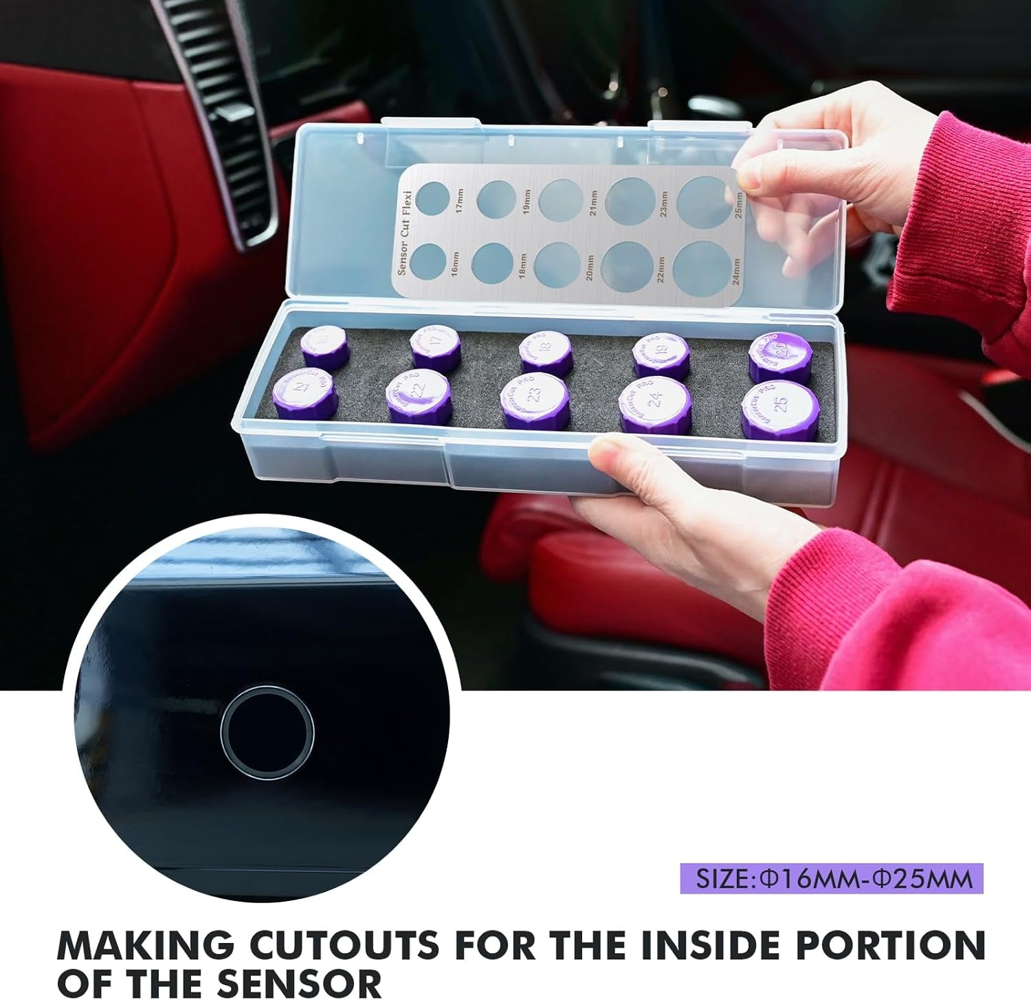 16-25Mm Sensor Cut,Precise Car Radar Hole Cutting Aid for Vehicle Parking Sensors Vinyl Wrap Tool Kit