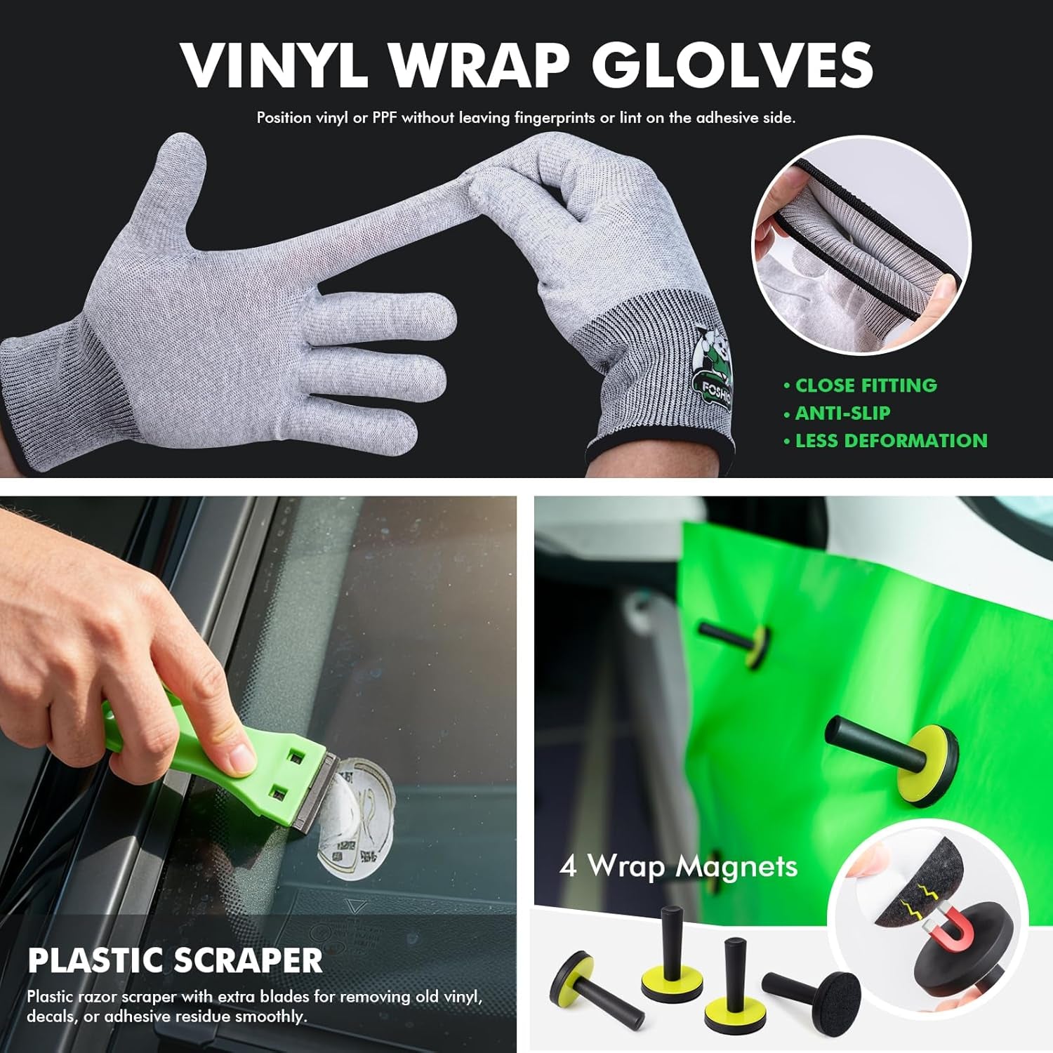Vinyl Wrap Tool Kits Knife Less Tape 50M (164Ft), Felt & Card Squeegee, PPF Squeegee & Tucking Tool, Exacto Knife, Plastic Scraper, Gloves, Magnets for Car Wraps Wrapping Window Tint Kit